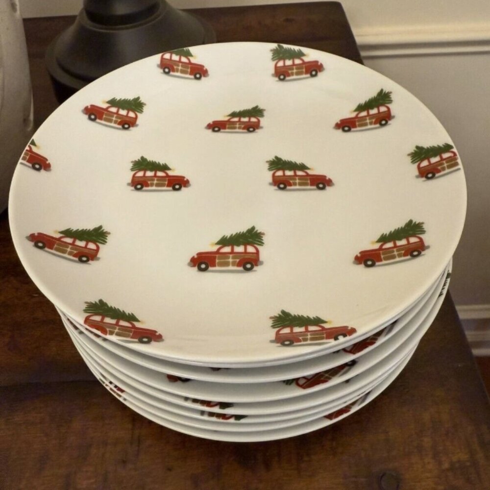 NEW S4 Pottery Barn Woody Car Appetizer Plates | Christmas Dessert Snack Plate